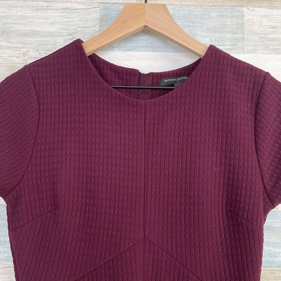 Banana Republic Textured Ponte Fit & Flare Knit Dress Purple Stretch Womens 4 - Picture 2 of 7